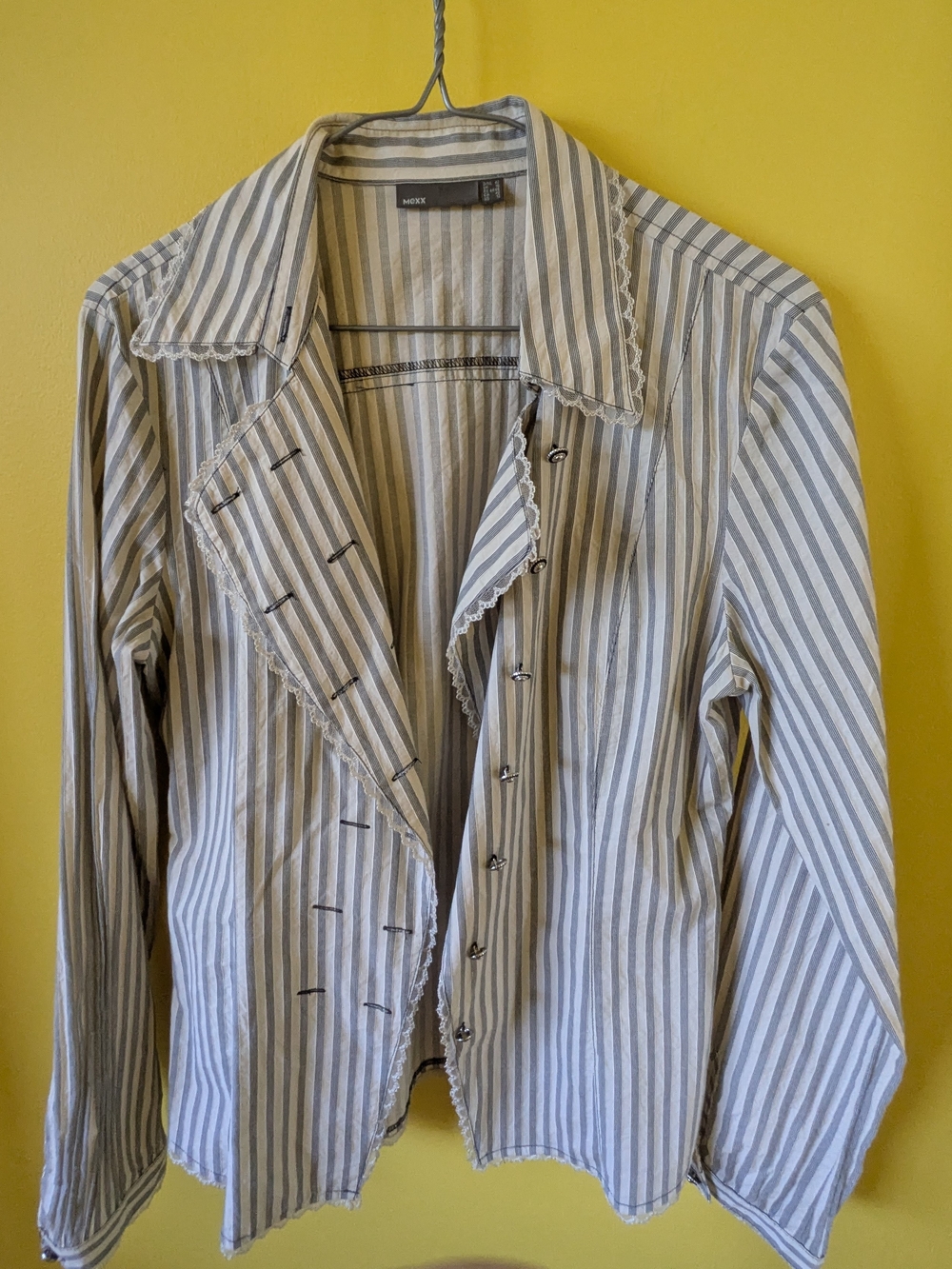 Striped Button Front Shirt Jacket - Blue & White Mexx